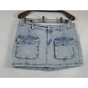 Wild Fable Denim Mini Skirt Faded Distressedsz L Waistband Button Closure Zip